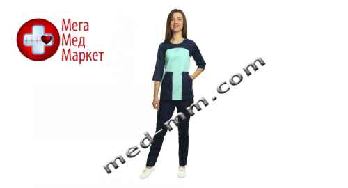 Купить Медицинский костюм женский Фиджи мятный/синий № 1064 цена, характеристики, отзывы